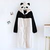 秋冬情侣熊猫法兰绒睡裙带，帽中长款珊瑚，绒家居袍开衫大码加肥卡通