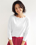 全球购日本海外直邮2023秋女装，扇贝形七分袖，优雅纯棉t恤