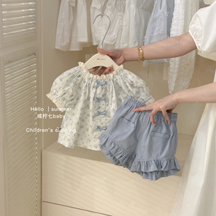 咸柠七儿童蕾丝娃娃衫，2024女童宝宝夏装短袖，碎花上衣洋气小衫