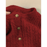过年大樱桃红色麻花毛衣外套，女秋冬冬季羊毛内搭针织开衫打底上衣