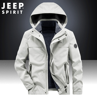 jeep夹克外套男两件套可脱卸内胆厚款宽松大码户外运动休闲茄克衫