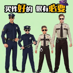 万圣节儿童服装男孩警察，衣服幼儿园演出服，大人警官巡警便衣服饰