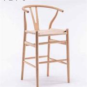 北欧简约现代y吧台椅实木叉，骨纸绳吧椅，咖啡厅餐椅扶手靠背高椅.o