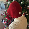 圣诞新年红色帽子围脖，一体秋冬系带针织帽，巴拉克法毛线帽保暖护耳