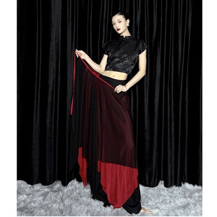 WYZ盖盖中式黑红双色半身裙系带裙两面穿不规则长裙