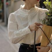欧洲站白色花边立领衬衫女早秋季2023内搭打底长袖设计感小众上衣