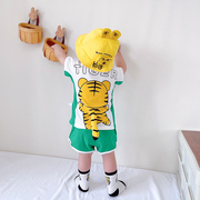 潮童夏装1-6岁男女宝宝，分体两件套卡通老虎，恐龙短袖套装夏季纯棉