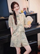 2024年夏季新中式国风改良旗袍盘扣领重工刺绣两件套清冷感套装女