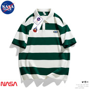 NASA联名夏季条纹polo衫男士短袖纯棉t恤潮牌情侣款港风学生