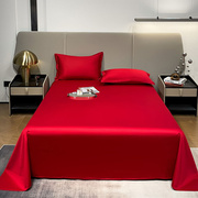 纯棉床单单件婚庆大红色1.8米双人结婚床上用品被单枕套三件套2米