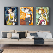 客厅装饰画北欧风沙发背景墙壁画，三联画现代简约墙面挂画抽象人物