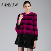 SUNVIEW/尚约品牌服装兔毛皮羊毛皮拼接中长款皮草大衣外套
