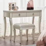 美式轻奢网红梳妆台实木，简约卧室化妆台，奶白色书桌公主小户型妆凳