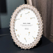 欧式金属珍珠相框摆台6寸7寸10寸创意情侣婚纱，照片相架带打印照