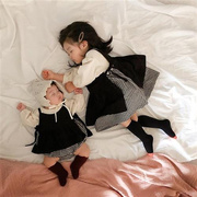 ins2023春秋韩国婴儿格子吊带，连衣裙套装宝宝连体哈衣爬服姐妹装