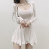 韩国东大门时尚女裙2024显瘦吊带百褶连衣裙，短裙+开衫外套两件套