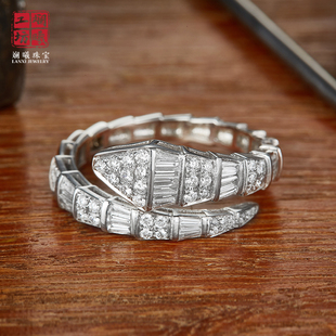 18k白金钻石蛇戒指环，au750圆形方形男女时尚蛇形，戒指婚戒定制刻字