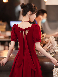 敬酒服新娘小个子，回门订婚连衣裙红色礼服，裙女高级感裙子2022