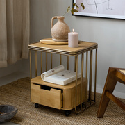 日式复古藤编床头柜可移动小户型卧室边柜现代简约带轮收纳储物柜