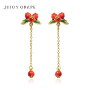 Juicy Grape山楂之恋耳钉女长款耳饰红色浆果珐琅耳夹款水果耳环