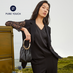 puretouch 西装外套女春夏薄款2022气质短款蕾丝拼接高级感西服