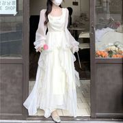 桔梗法式到脚踝长裙，超仙白色170加长版175超长款高个子女生连衣裙