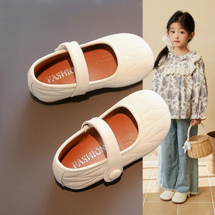 女童皮鞋韩版公主鞋单鞋，2024春季儿童鞋子软底，豆豆鞋女宝童鞋