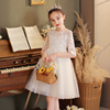 女童春夏白色连衣裙中大童花童婚礼，裙子儿童钢琴表演服中袖公主裙