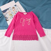 格林婴童j家1-3岁女童春秋季棉质上衣，中长款蕾丝打底衫长袖t恤
