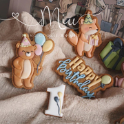 生日快乐饼干模小动物派对熊狐狸兔子老鼠情人节爱心熊翻糖霜工具