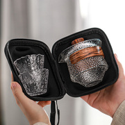 玻璃快客杯一壶二杯旅行茶具小套装户外旅游便携式随身盖碗泡茶杯
