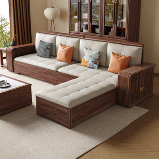 黑胡桃木沙发客厅新中式三人位组合小户型客厅家用家具纯实木沙发