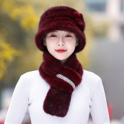 水貂毛帽子女冬新款洋气保暖中老年百搭皮草帽子冬天老太太渔夫帽