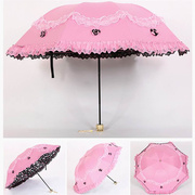太阳伞防晒防紫外线雨伞女晴雨两用折叠黑胶蕾丝公主遮阳洋伞女神