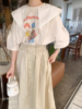 韩国chic夏季减龄气质卡通印花短袖t恤+高腰木耳边半身裙套装女