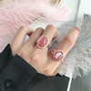 小女人时尚大气唯美仿粉色，水晶镶钻开口戒指，玫瑰金芙蓉石食指(石食指)指环