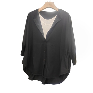 出口原单女秋季日系森系高品质蝙蝠宽大款式中袖针织面料衬衫开衫