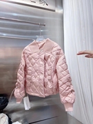 粉色羽绒服女2023秋冬轻薄棒球领菱格小个子宽松保暖短款外套