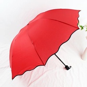 韩版淑女三折红伞荷叶边拱形伞阿波萝折叠蘑菇，伞公主伞可爱晴雨伞