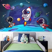 北欧儿童房壁纸卡通宇宙太空星球宇航员环保墙纸男孩房间卧室墙布