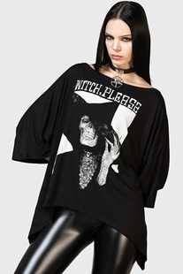 KILLSTAR哥特朋克辣妹黑色宽松蝙蝠袖骷髅印花图案T恤圆领上衣