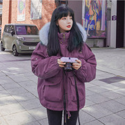 欧美高端大牌派克棉服，女2023冬季韩版大毛领工装棉衣外套