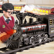 企驭电动小火车轨道车，套装合金玩具男孩，仿真儿童复古蒸汽火车模型