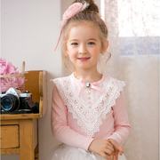 韩国童装童T恤打底衫 花边蕾丝订珠女童上衣 百搭纯棉装