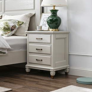 纯全实木高级灰美式床头柜轻奢现代简约床边灯柜抽屉储物收纳柜子