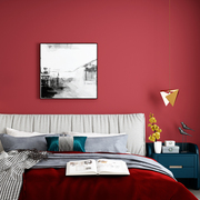 大红色墙纸复古中国风红色女卧室，酒红色朱红色电视背景墙壁纸纯色