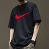 Nike耐克红色大标短袖男纯棉透气运动T恤黑色宽松休闲半截袖