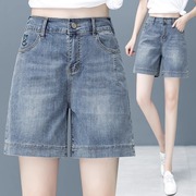 夏季薄款牛仔短裤，女2024年热裤宽松直筒，显瘦中裤高腰五分裤子