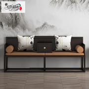 新中式 全实木 黑檀木 罗汉床 禅意客厅家用小户型真皮沙发床