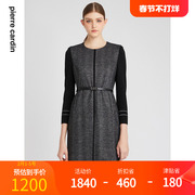 商场同款皮尔卡丹女装冬季灰黑色，拼接羊毛连衣裙p2411e2882h4